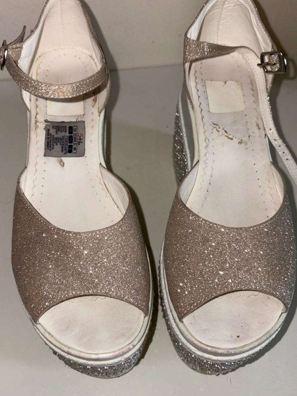 Women's Glitter Platform Wedge Sandals - Silver gold   White Sparkly Glitter Wed